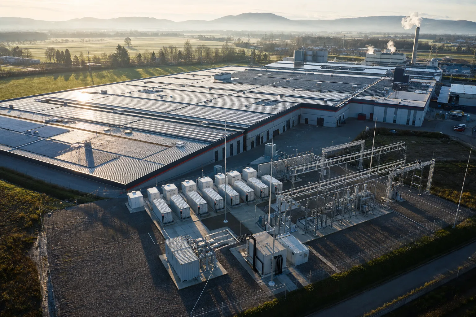Industrial microgrid with solar roofs and battery storage